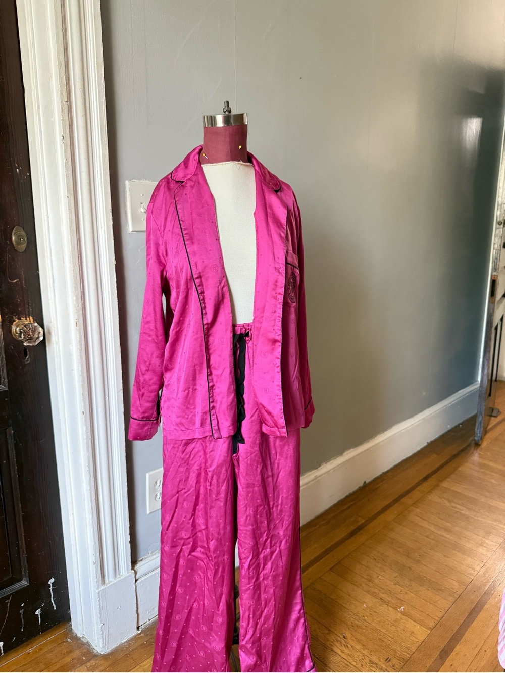 Women's Hot Pink Satin Pajama Set